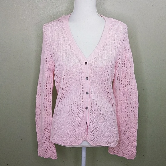 J. Jill Sweaters - J. Jill Pink Lacy Knit Cardigan Sweater M